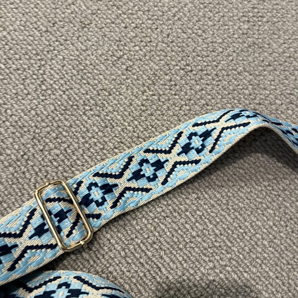 BOGO Geometric Blue and Beige Bag Strap with Gold Hardware - Picture 7 of 7